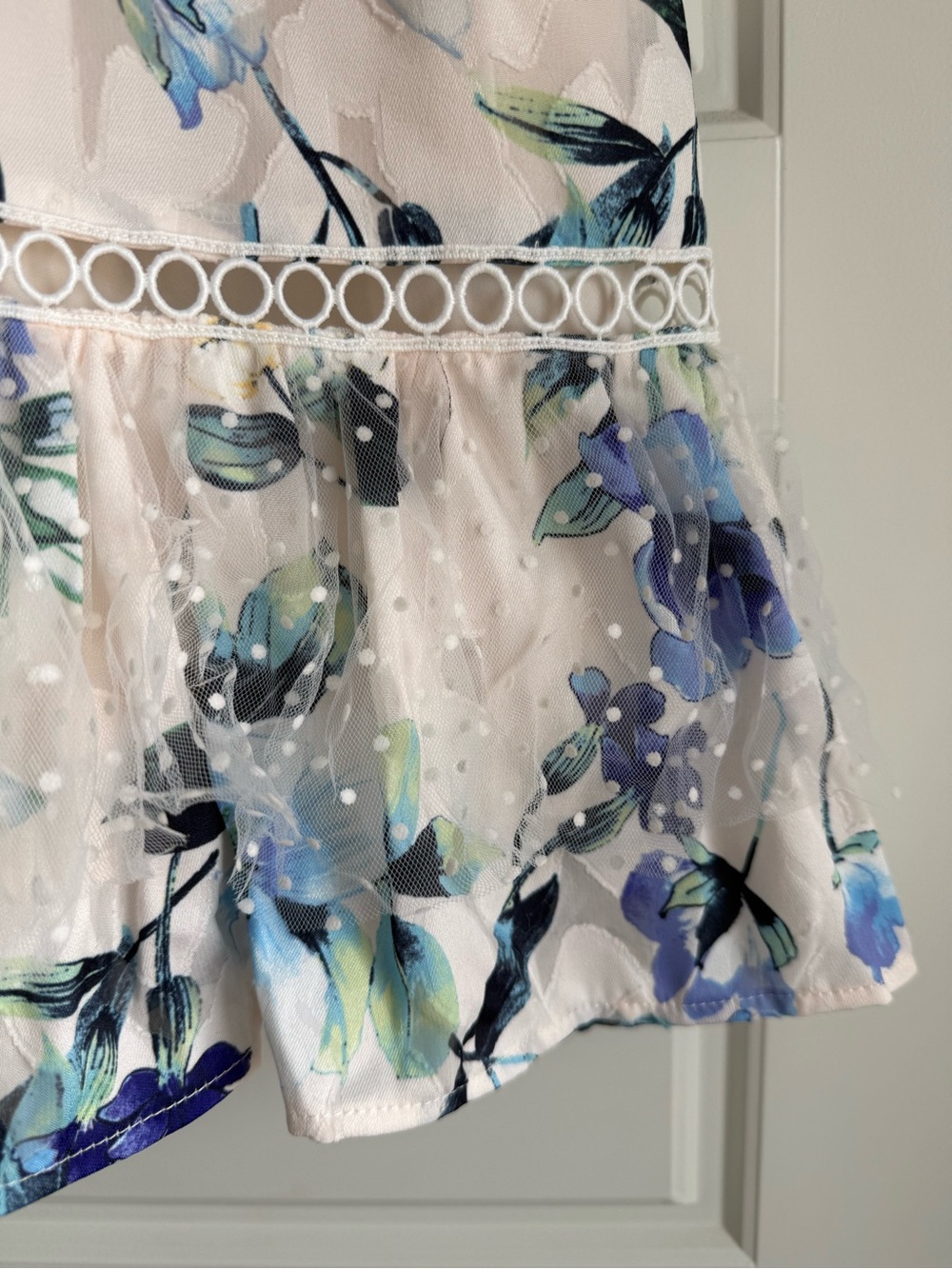 NWT Floral Lace-Trim Ruffle Slip Dress - Blue & Cream - Picture 5 of 13